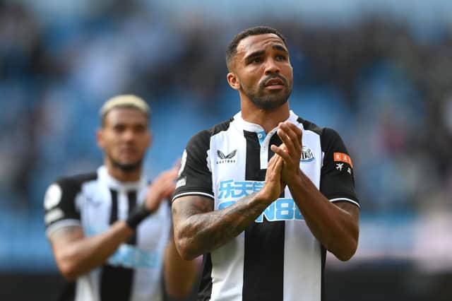 Newcastle striker Callum Wilson applauds the fans after the Premier League match between Manchester City and Newcastle United at Etihad Stadium on May 08, 2022 in Manchester, England. 