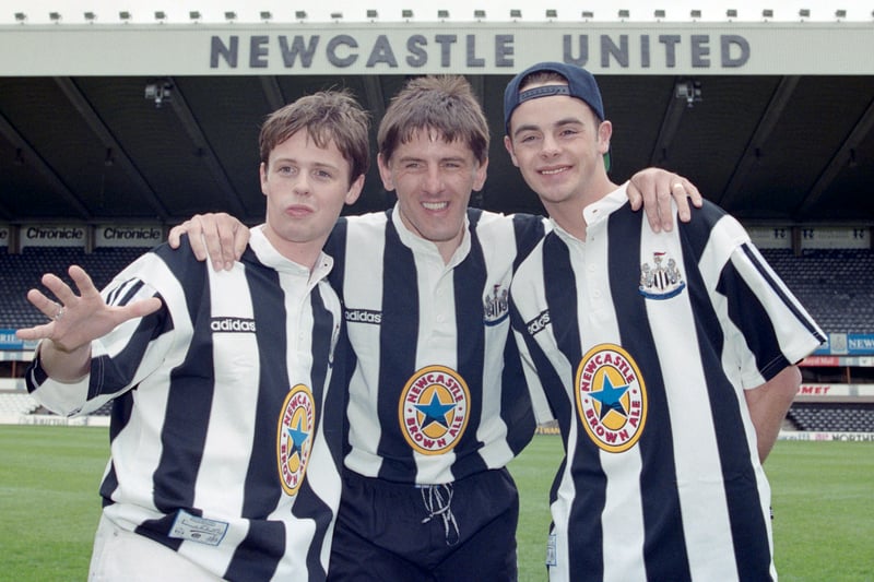 Ant & Dec are lifelong Newcastle fans, here pictured in 1995 with Peter Beardsley. 
