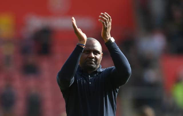  Patrick Vieira, Manager of Crystal Palace applauds fans at full-time (Photo by Mike Hewitt/Getty Images)