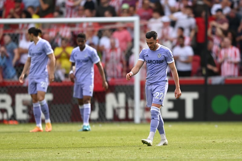 Jack Harrison looks dejected as Brentford equaliser with a header from Sergi Canos!