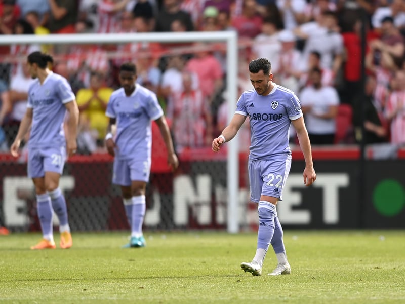 Jack Harrison looks dejected as Brentford equaliser with a header from Sergi Canos!