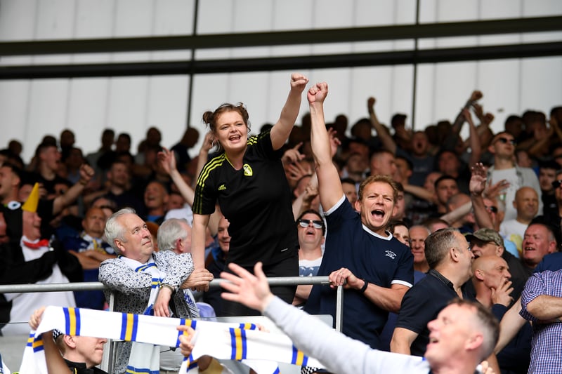  Leeds United fans show their support prior to the Premier League match at Brentford (Photo by Alex Davidson/Getty Images)