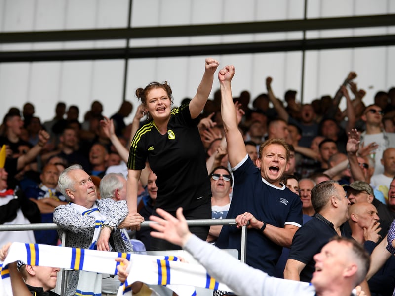 Leeds United fans show their support prior to the Premier League match at Brentford (Photo by Alex Davidson/Getty Images)