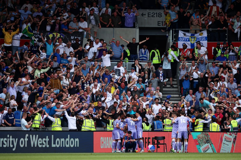 Leeds United supporters celebrate in the aftermath of Raphinha’s penalty!