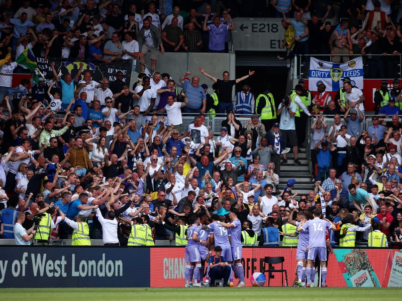 Leeds United supporters celebrate in the aftermath of Raphinha’s penalty!