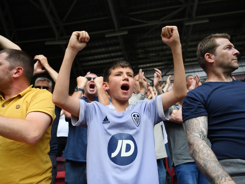 Leeds United fans show their support prior to the Premier League match at Brentford and Leeds United (Photo by Alex Davidson/Getty Images)