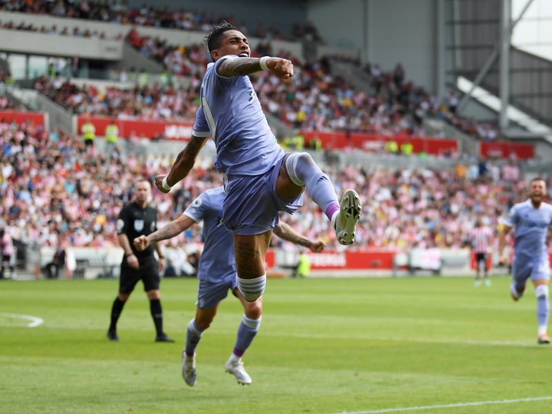 Raphinha celebrates after his penalty put Leeds ahead at Brentford - and sparked wild celebrations in the away end!