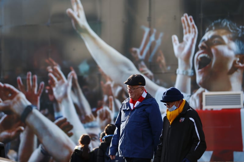 Brentford fans arrive at the stadium prior to the Premier League match between Brentford and Crystal Palace