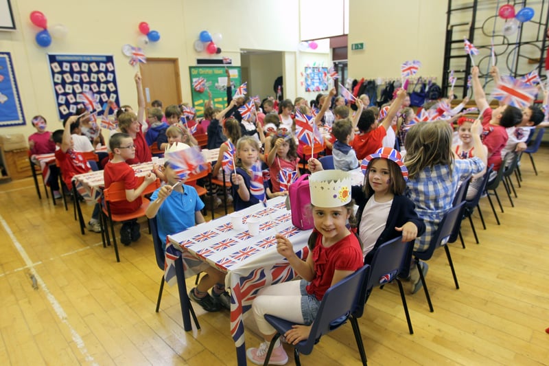 Pupils at Folksworth C of E Primary School enjoy an indoor street party to celebrate the Queen's Diamond Jubilee. 