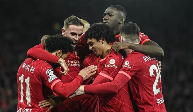 Liverpool celebrate during their Champions League semi-final defeat of Villarreal. Picture: David Ramos/Getty Images
