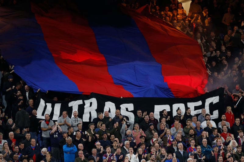 Crystal Palace fans display a huge banner during the English Premier League football match 