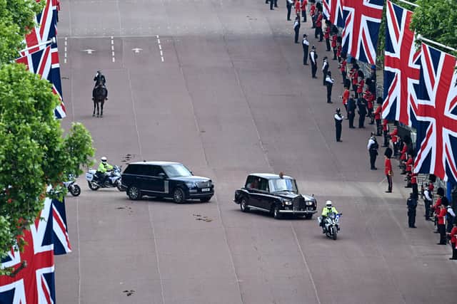 The Prince of Wales and the Duchess of Cornwall leave Buckingham Palace by car for the Trooping the Colour ceremony at Horse Guards Parade, central London, as the Queen celebrates her official birthday, on day one of the Platinum Jubilee celebrations. Picture date: Thursday June 2, 2022.