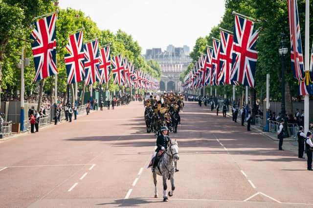 The Royal Procession leaves Buckingham Palace for the Trooping the Colour ceremony at Horse Guards Parade, central London