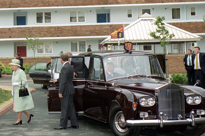 Queen Elizabeth II arrives at the Bullring in Liverpool at the renovated tennemants on the St. Andrews Gardens Estate.
