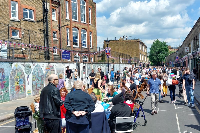 Locals on Colombia Road in east London gathered together for the celebrations.