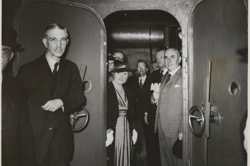 The Lord Mayor of Manchester is joined by mayors from other British cities as they visit air raid shelter installed in the Paris Town Hall