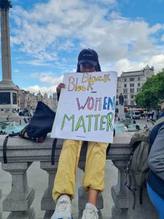 One protestor in Trafalgar Square held a sign reading ‘Black Women Matter’ - which protestors chanted as they marched.