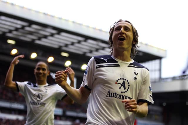  Luka Modric of Spurs celebrates after scoring his team’s second goal from the penalty spot (Photo by Michael Steele/Getty Images)