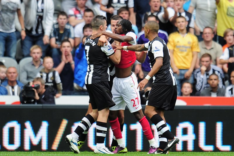 Yohan Cabaye and Demba Ba made their Magpies debuts as they battled to a goalless draw against Arsenal.  Gunners star Gervinho was shown a red card following an altercation with Joey Barton.