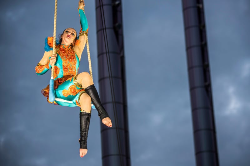 The outdoor visual spectacle featured aerial performances and live music
