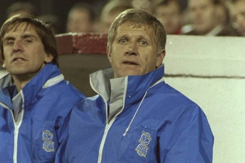 In April 1989 the Kumar brothers, owners of a clothing chain, bought 84% of the club (photo Birmingham City Coach Bobby Ferguson during the FA Cup match against Leyton Oreint at Brisbane Road in London)