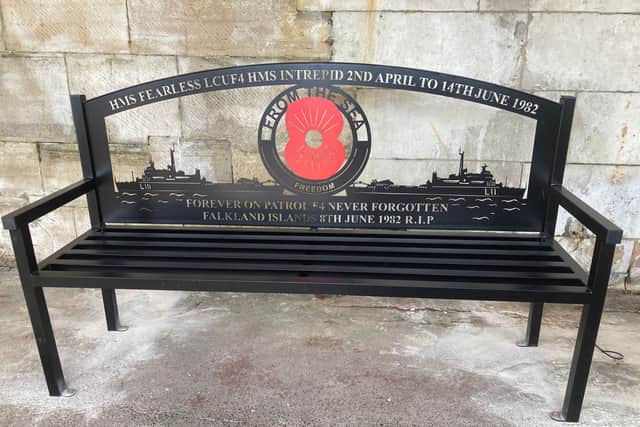 One of the Falklands memorial benches unveiled in Old Portsmouth.