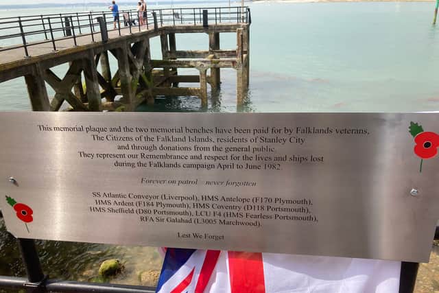 The Falklands memorial plaque, unveiled in Old Portsmouth. 
