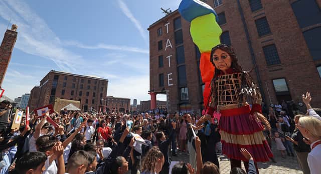 Giant puppet Little Amal visited Liverpool on Tuesday (Picture by Gareth Jones)