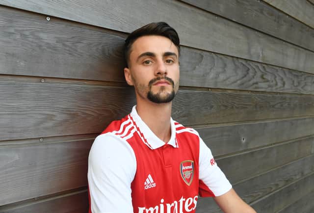 Arsenal Unveil new signing Fabio Vieira at London Colney on June 21, 2022 in St Albans, England.  (Photo by Stuart MacFarlane/Arsenal FC via Getty Images)