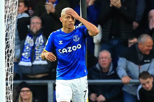 Everton’s Brazilian striker Richarlison reacts after missing a chance during the English Premier League football match  (Photo by LINDSEY PARNABY/AFP via Getty Images)