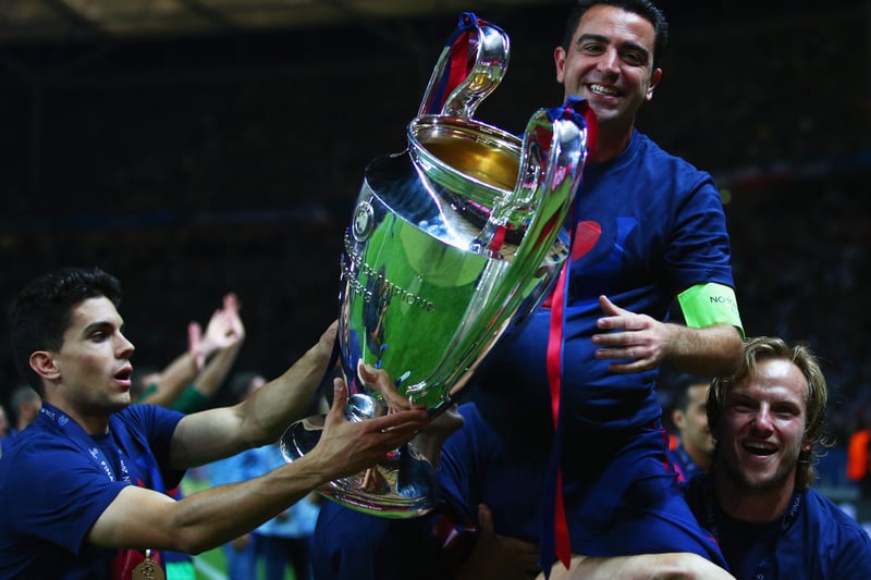 When Pep Guardiola became Barcelona manager in 2008, Xavi flourished in the ‘tiki-taka’ system and became one of the best midfielders in the world. He turned 30 in 2010 and spent the next five years ruling the world. He won the World Cup and European Championships with Spain, along with four La Liga titles and two Champions League trophies with Barca. (Photo by Paul Gilham/Getty Images)
