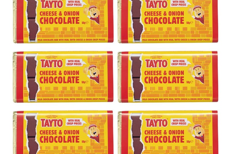 Crisps are one of the top recommended chocolate combinations. Crisps company Tayto sell chocolate bars with pieces of cheese and onion inside, although salted crisps seem more popular.