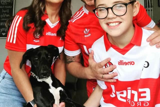 Rhys, Aiveen, Jake and their dog Callie are all set for the big game