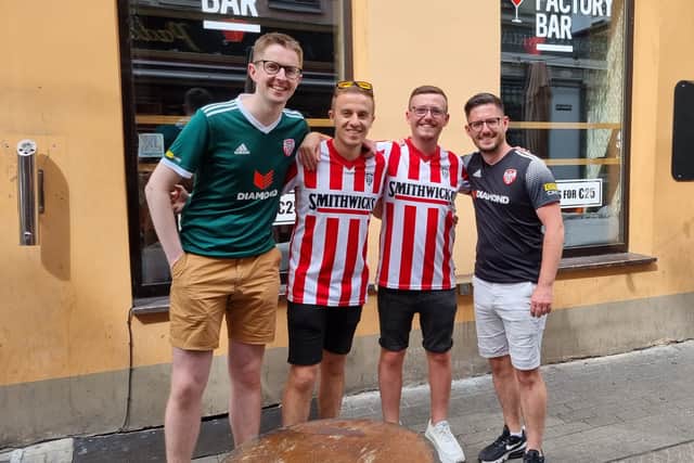 Niall Doherty, Martin Rimmer, Darren O’Hagan and Ethan O’Hagan enjoying their trip to Riga