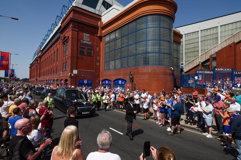 The funeral cortege of one of Rangers’ greatest ever goalkeepers passes Ibrox stadium this afternoon as onlookers applaud