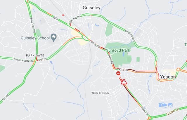 According to AA Roadwatch, Traffic on New Road through Guiseley and Yeadon is backing up. 