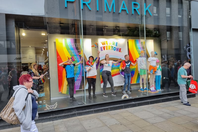 Shopworkers hit the Primark window to join in the festivities.