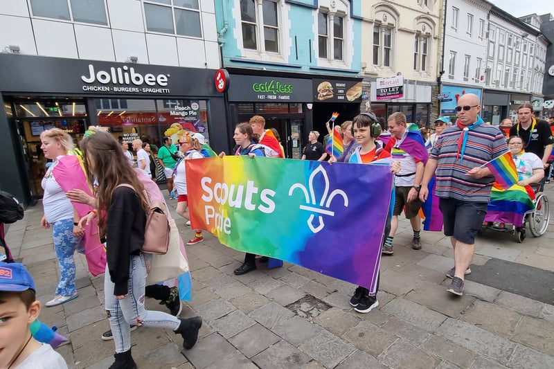 A large group of Scouts representatives came out for Pride.