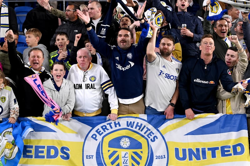 Leeds United fans show their support during the 2022 Queensland Champions Cup match between Brisbane Roar and Leeds United  (Photo by Bradley Kanaris/Getty Images)