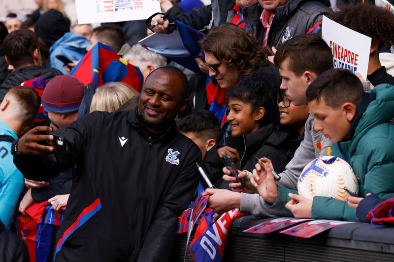 Crystal Palace head coach Patrick Vieira greets fans during a Crystal Palace pre-season training. All credit: Getty