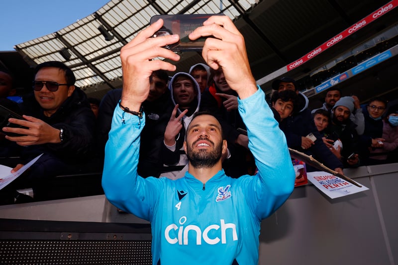 Luke Milivojevic of Crystal Palace greets fans during a Crystal Palace pre-season training session at Melbourne.