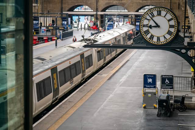 An empty platform at Kings Cross Station as union members take part in a fresh strike over jobs, pay and conditions. 