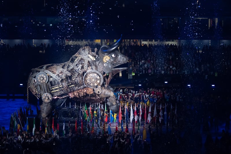 Giant metal bull at the opening ceremony 