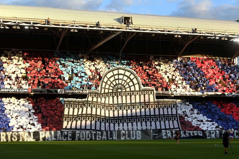 Crystal Palace fans create a tifo of the Crystal Palace Exhibition building prior to the Premier League match between the Eagles and Arsenal.