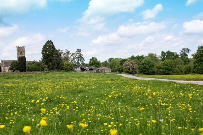 Luckington Court is approached down a gravel driveway via a wild meadow orchard of apple and cherry trees.