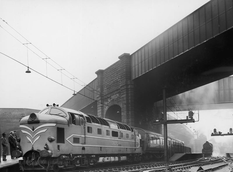 The English Electric Company’s new locomotive, the Deltic
diesel, at Lime Street Station.  (Getty Images)