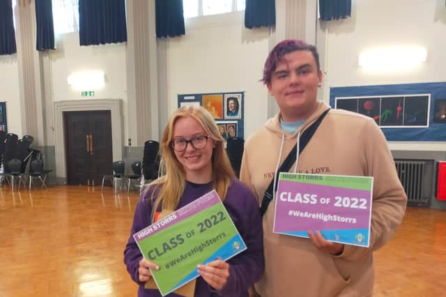 Emily Antcliff (A* A* A) and Mason Hodgkinson (BAB) at High Storrs School 