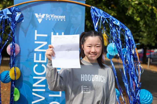 Rachel Chen, 18, got a Distinction* in law, Distinction in business, and an A in graphics. Picture: Alex Shute.