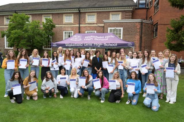 Wakefield Girls’ High School students with their results 