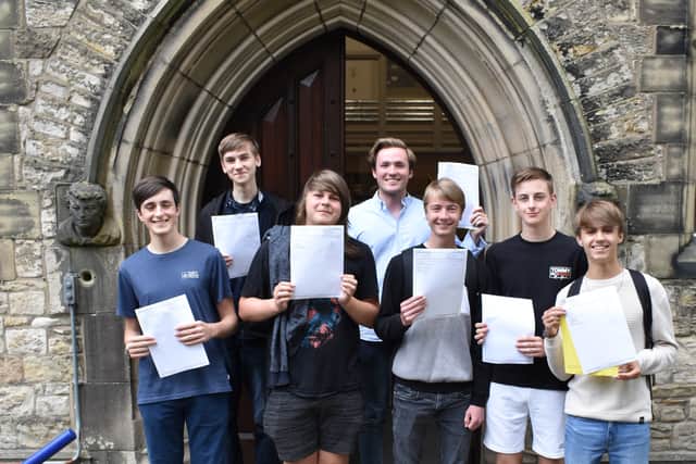 Succesful Lancaster Royal Grammar School students with their results.
